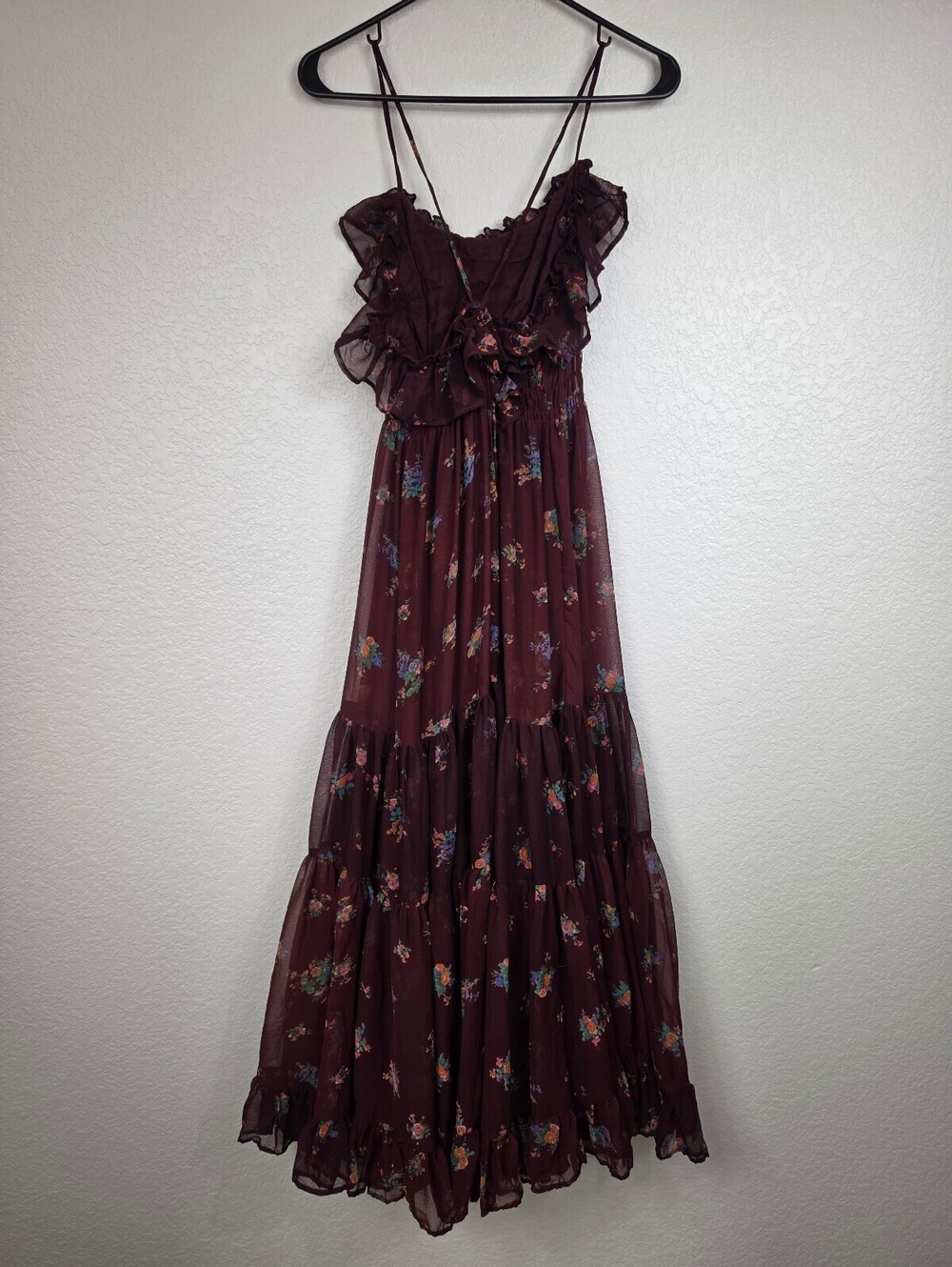 Free People Burgundy Floral Maxi Dress Size Extra Small
